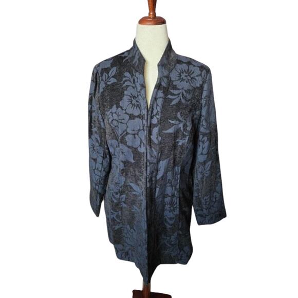 Molly & Maxx Petite Floral Brocade Coat Blue‎ Black textured size XLP - Picture 1 of 6